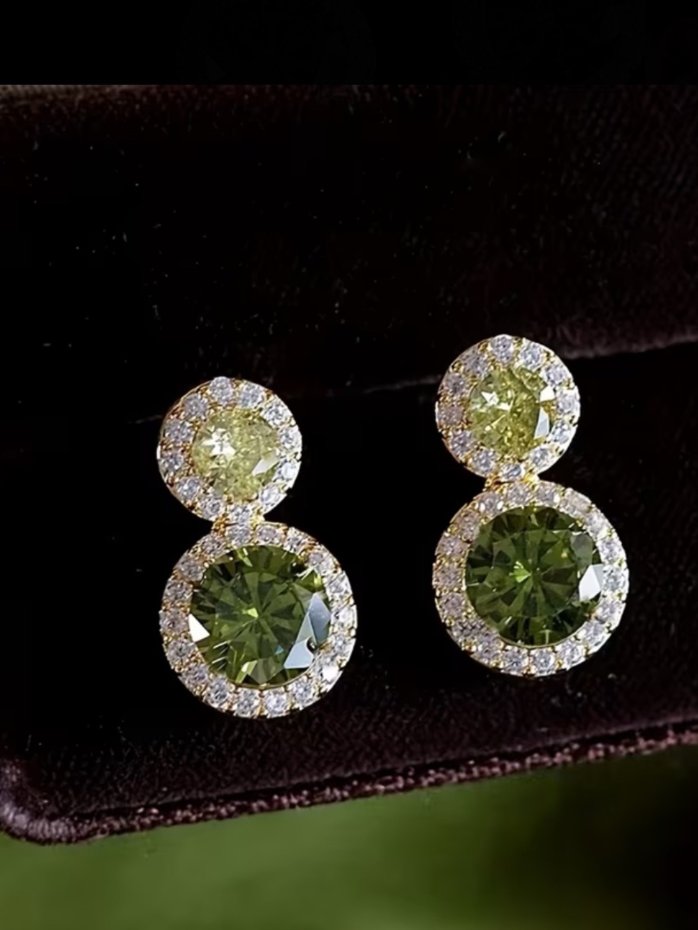Green Crystal Double-Drop Earrings